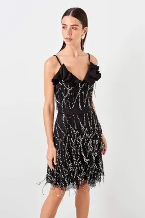 10862 Black Sequinned Mesh Strap Dress