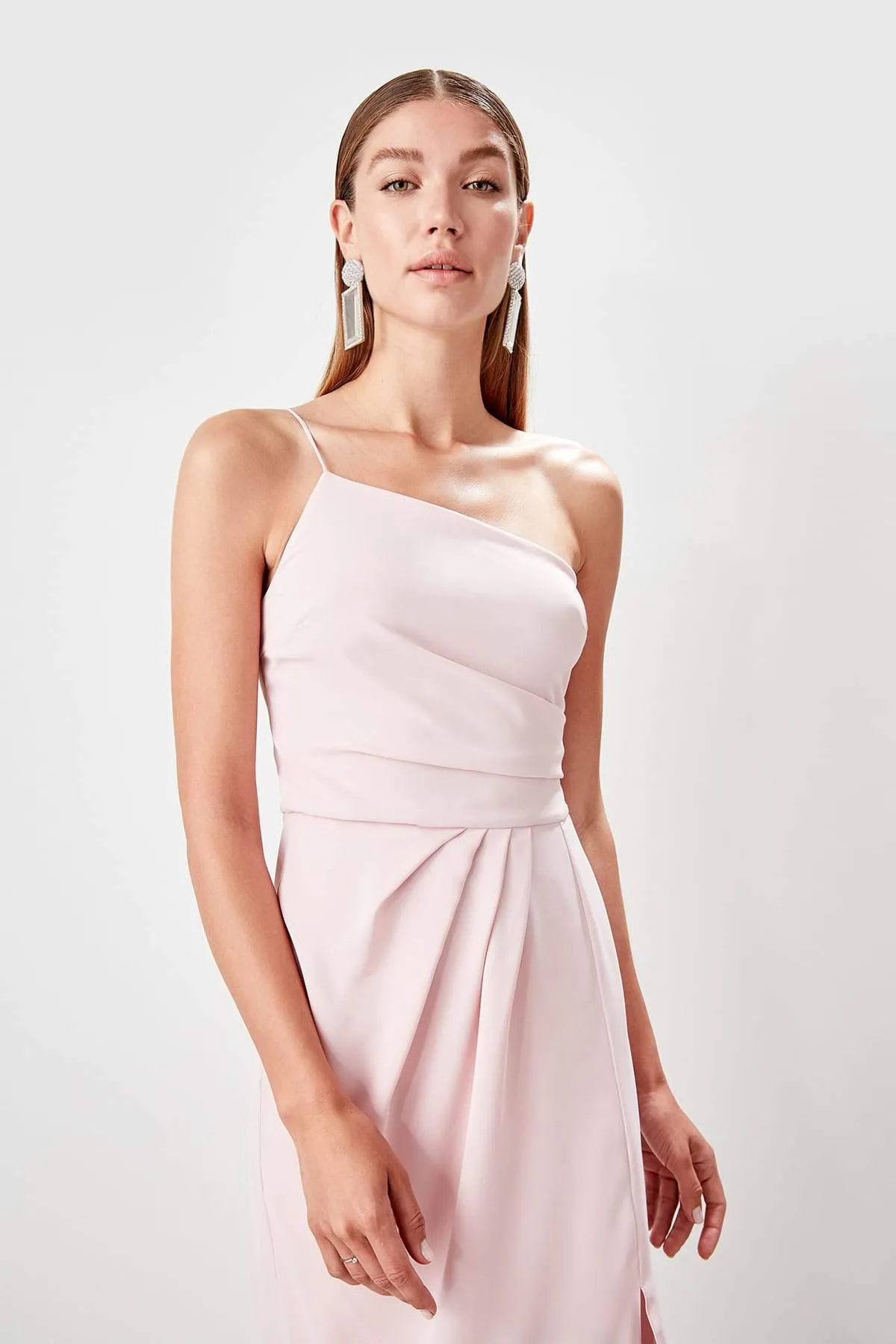 11614 Pink One Shoulder Slit Dress