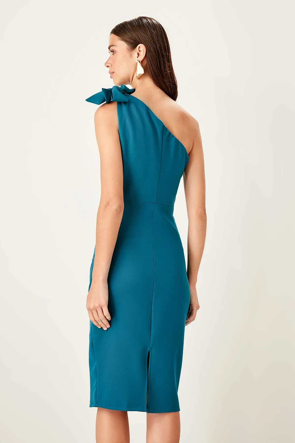 11633 Petrol Blue Cutout One Shoulder Dress