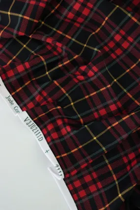 1YD PRECUT; Black/Ruby/Yellow/Hazy Mint Plaid Matte Nylon Spandex Tricot | Designer Deadstock