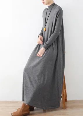 2021 winter gray knit maxi dresses elegant warm woolen dresses caftans gown