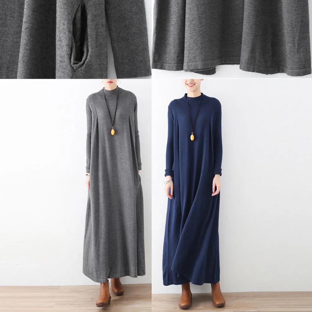 2021 winter gray knit maxi dresses elegant warm woolen dresses caftans gown