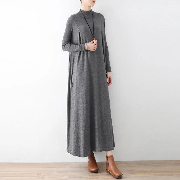 2021 winter gray knit maxi dresses elegant warm woolen dresses caftans gown