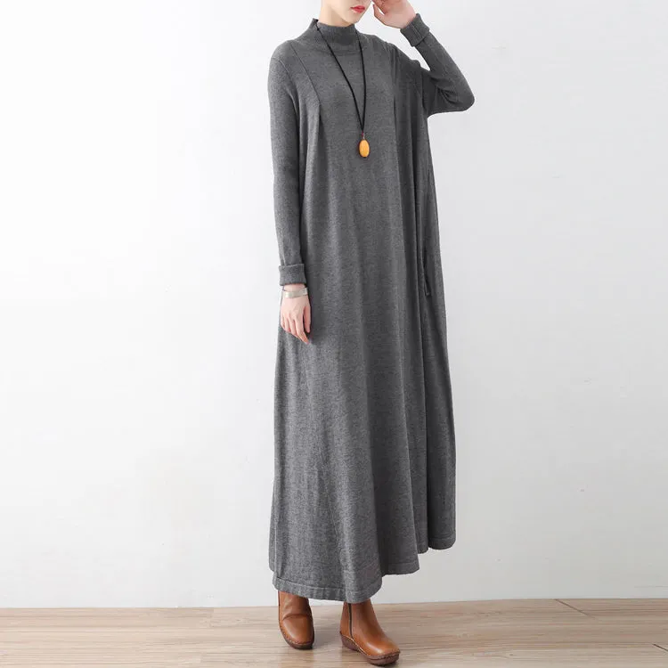 2021 winter gray knit maxi dresses elegant warm woolen dresses caftans gown