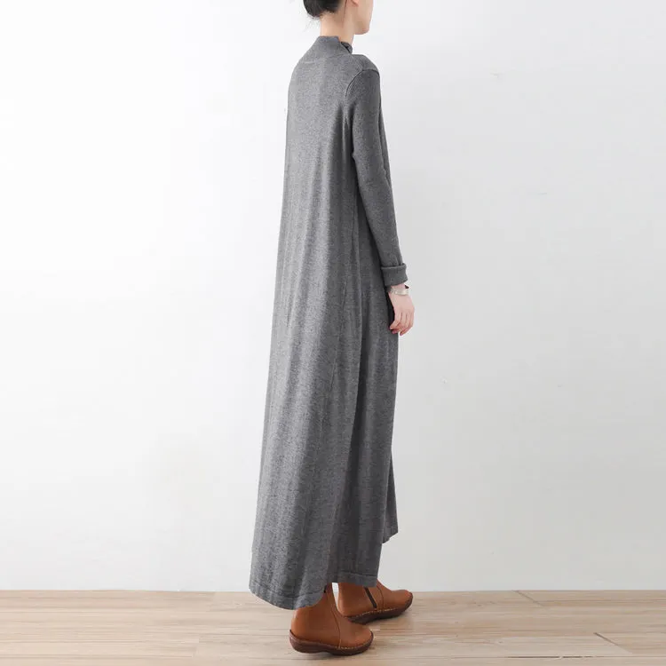 2021 winter gray knit maxi dresses elegant warm woolen dresses caftans gown