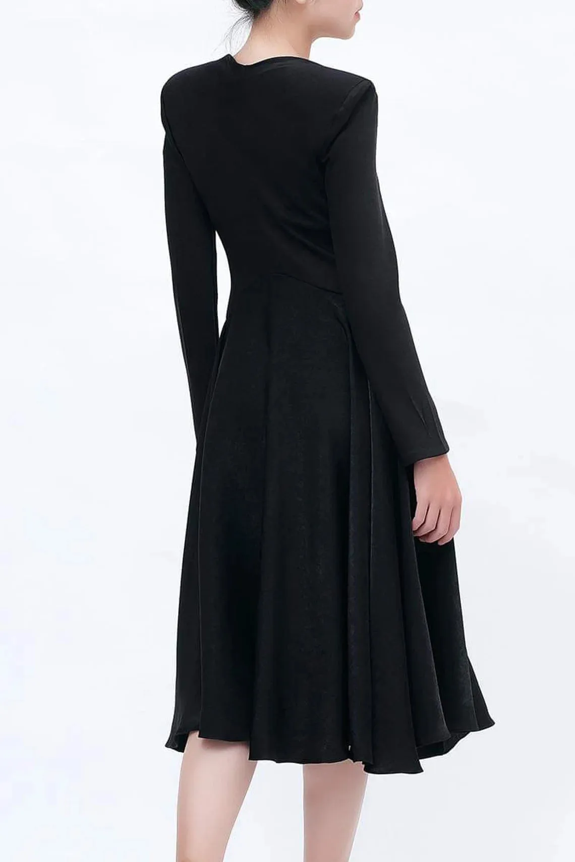 A-Line Cowl Neck Wedding Guest Party Dresses Midi Silk Dress Long Sleevesless