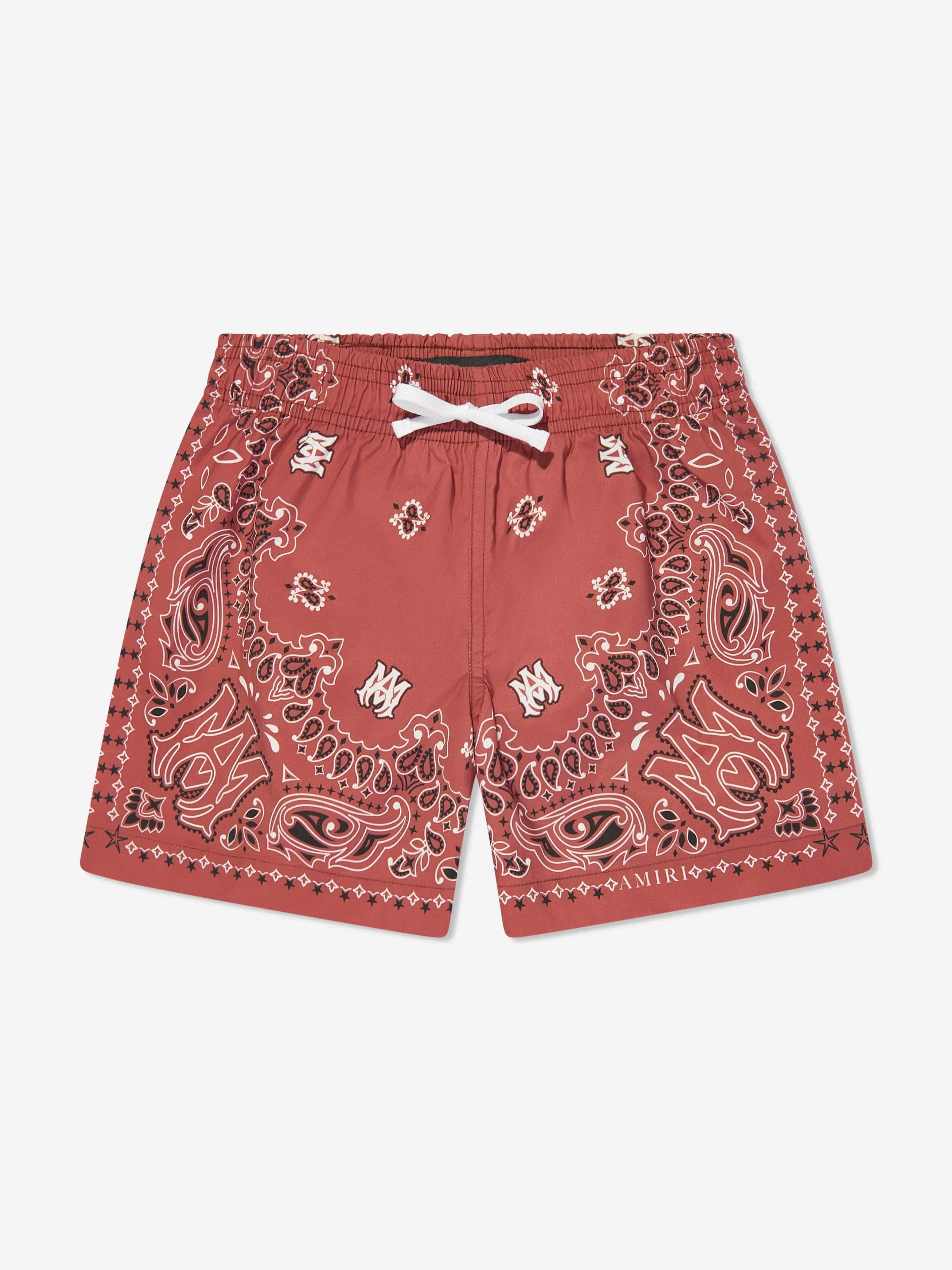 Amiri Boys Bandana Swim Trunks in Red