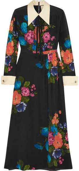 Black Floral Print Midi Dress