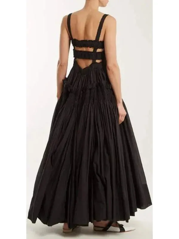 Black Gathered Smocked Maxi Dress