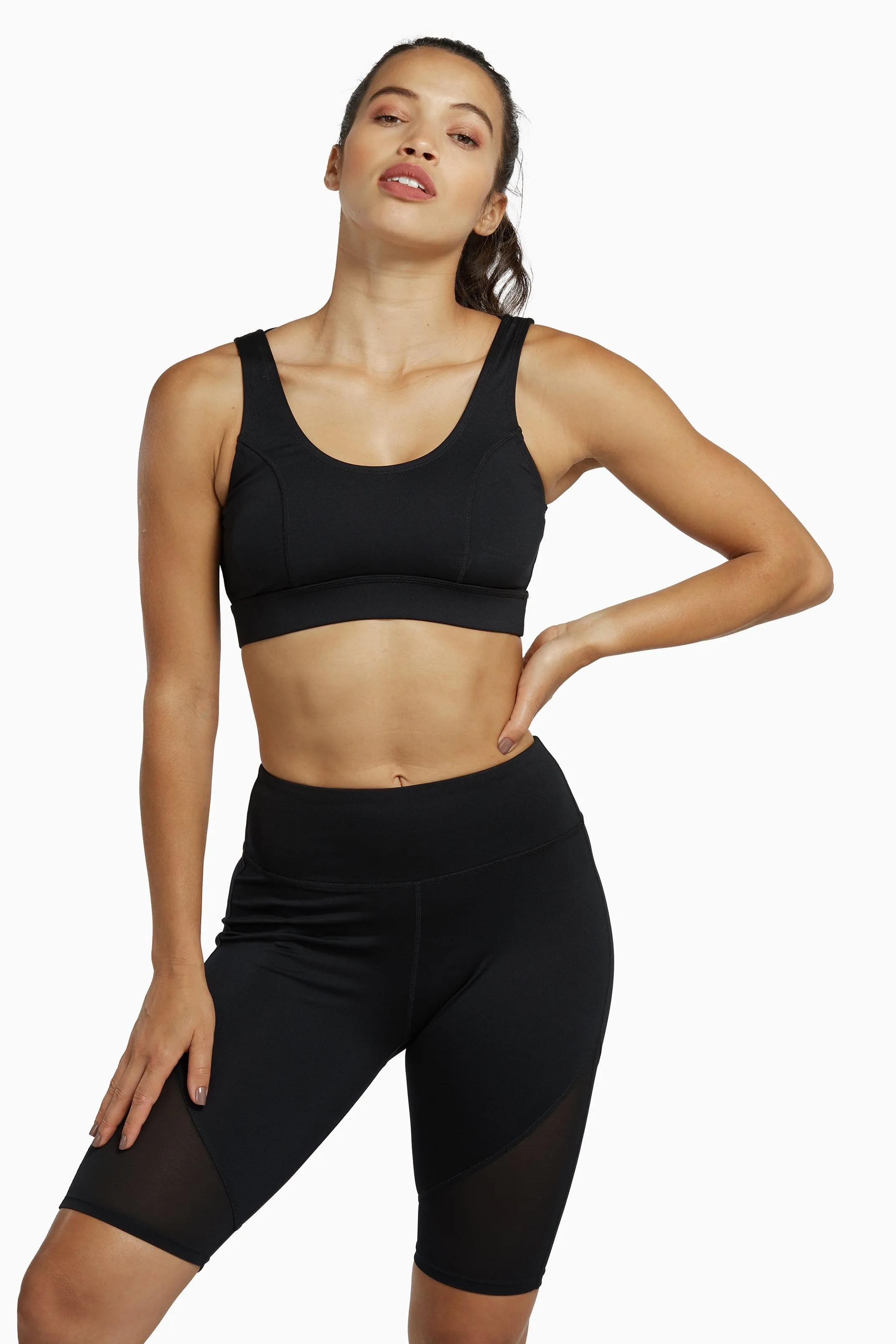 Black Mesh Panel High Neck Sports Bra