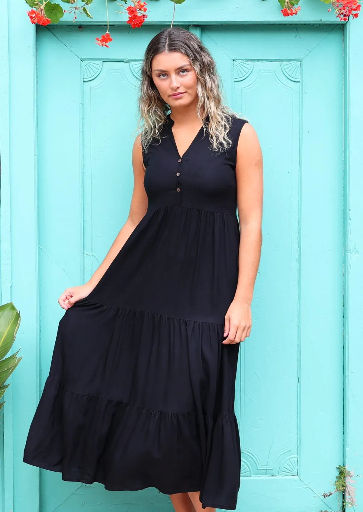 Boho Tiered Maxi Dress Black