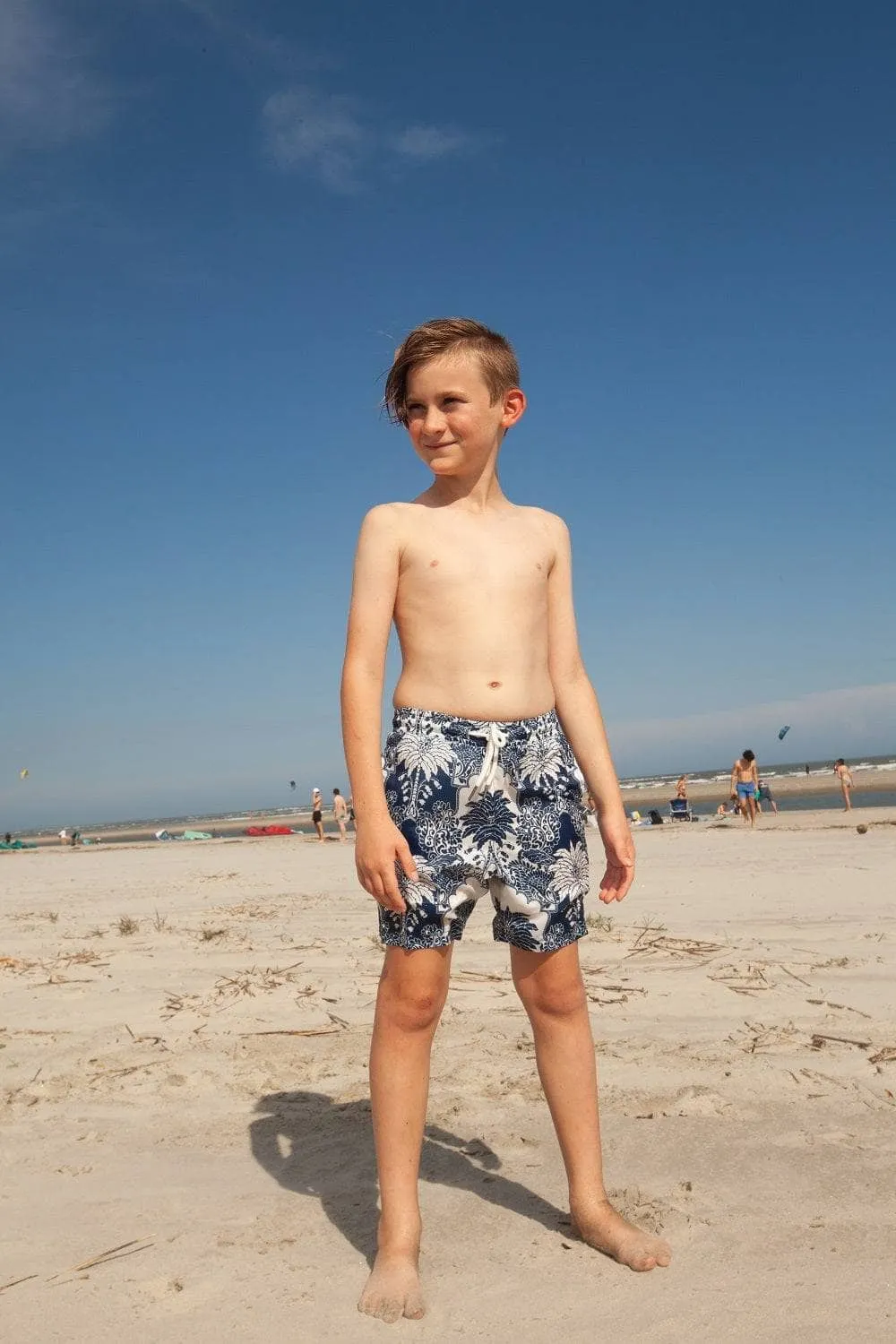 Boys Blue Palm Print Swim shorts