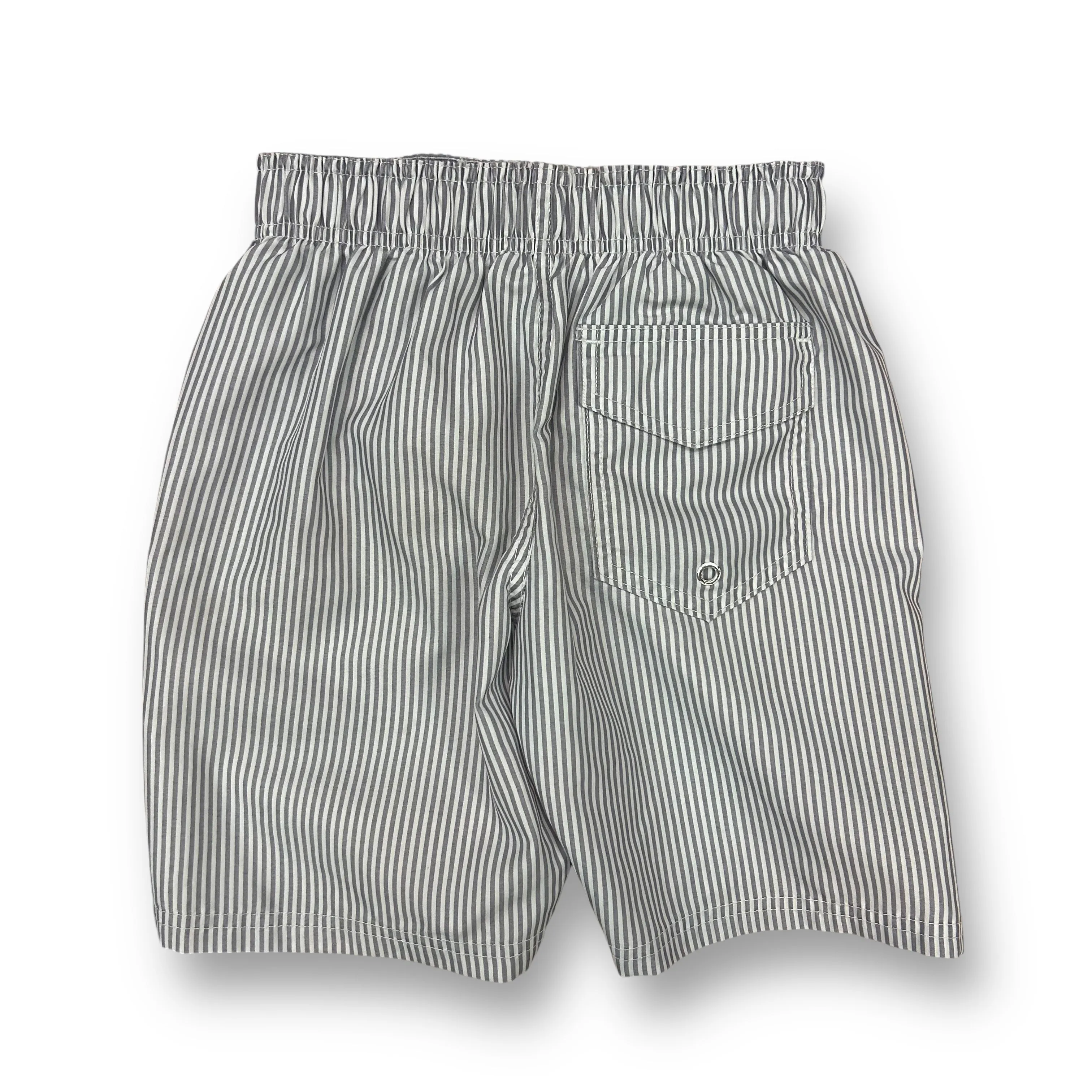 Boys Sunproof Size 4T Gray 100% Polyester Striped Elastic Waist Swim Trunks