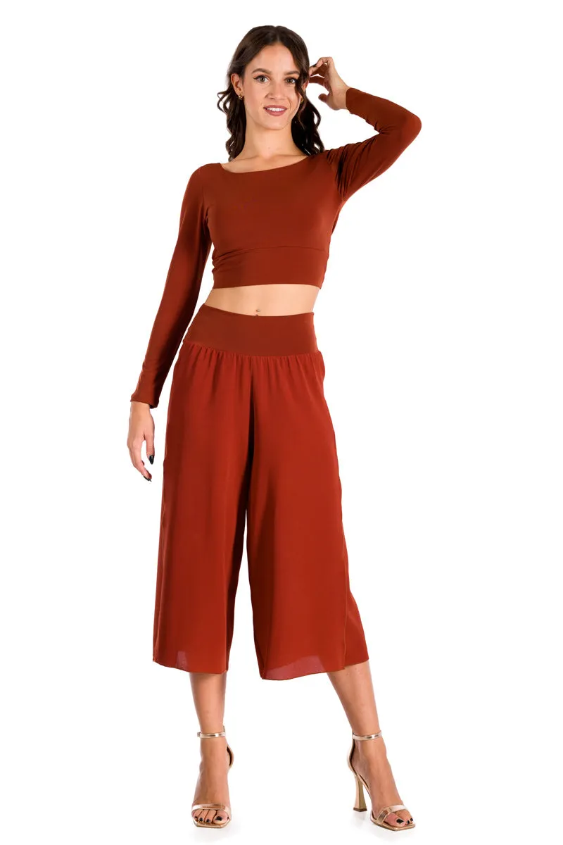 Brick Red Wrap Cropped Culottes