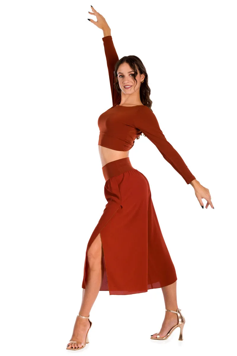 Brick Red Wrap Cropped Culottes