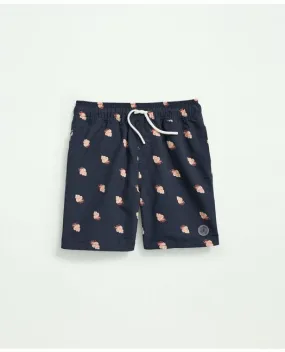 Brooks Brothers Boys Crab Print Swim Trunks Navy