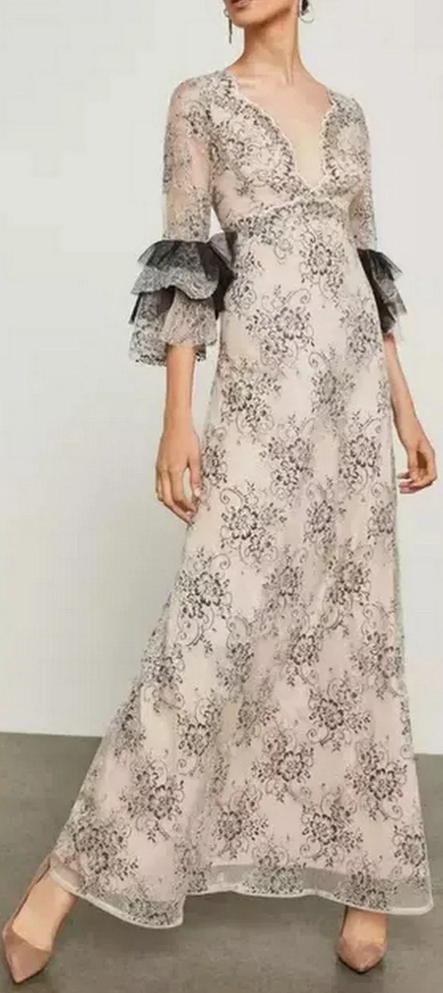 Cascading Floral Lace Maxi Dress