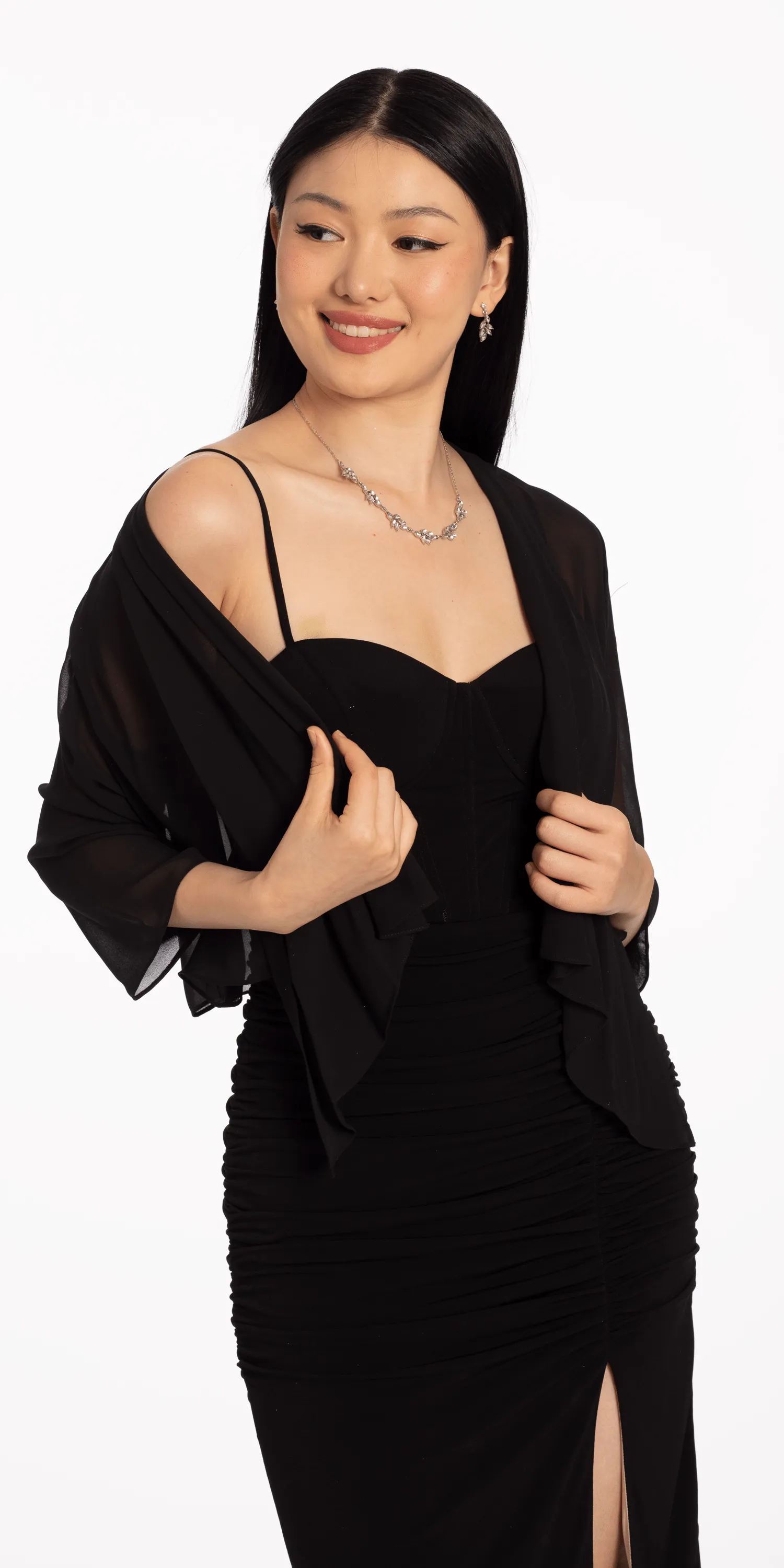 Chiffon Drape Front Jacket with Sleeves