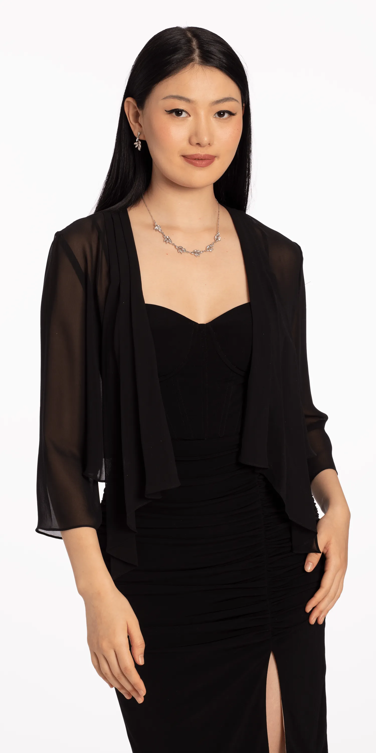 Chiffon Drape Front Jacket with Sleeves