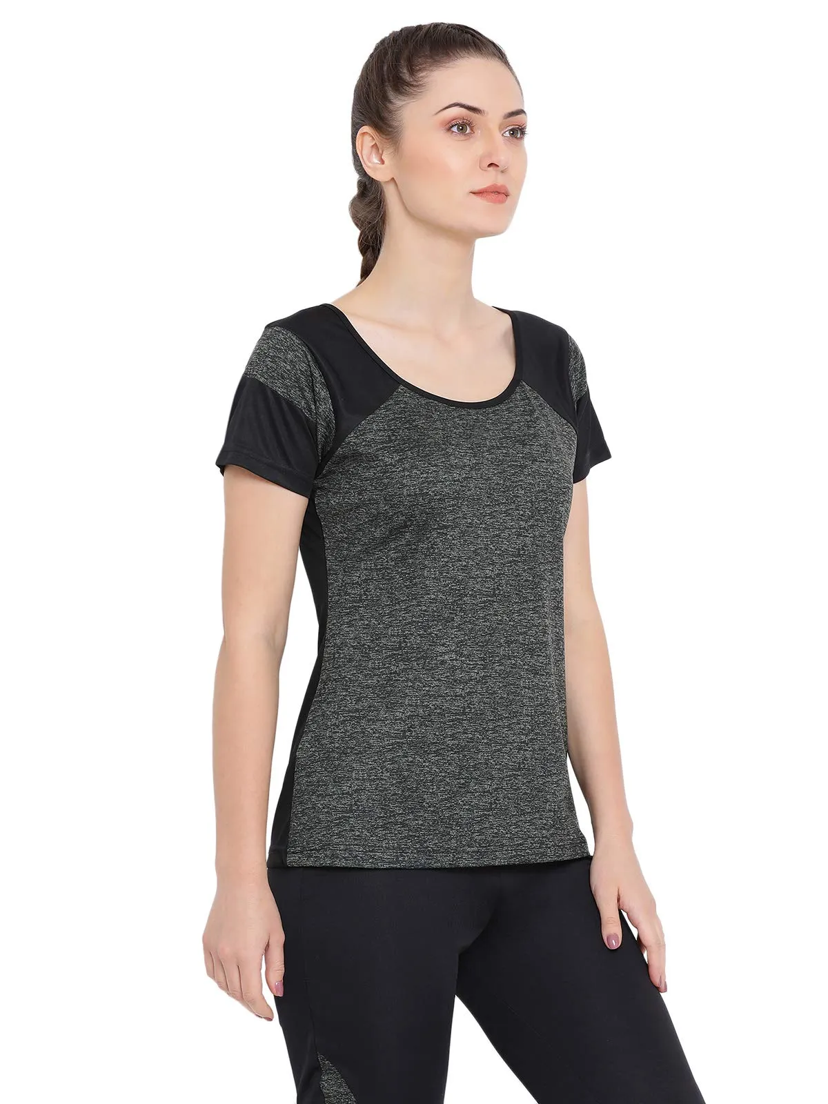 Clovia Women's Printed Gym/Sports Activewear Top (AT0096P17_Green_S)