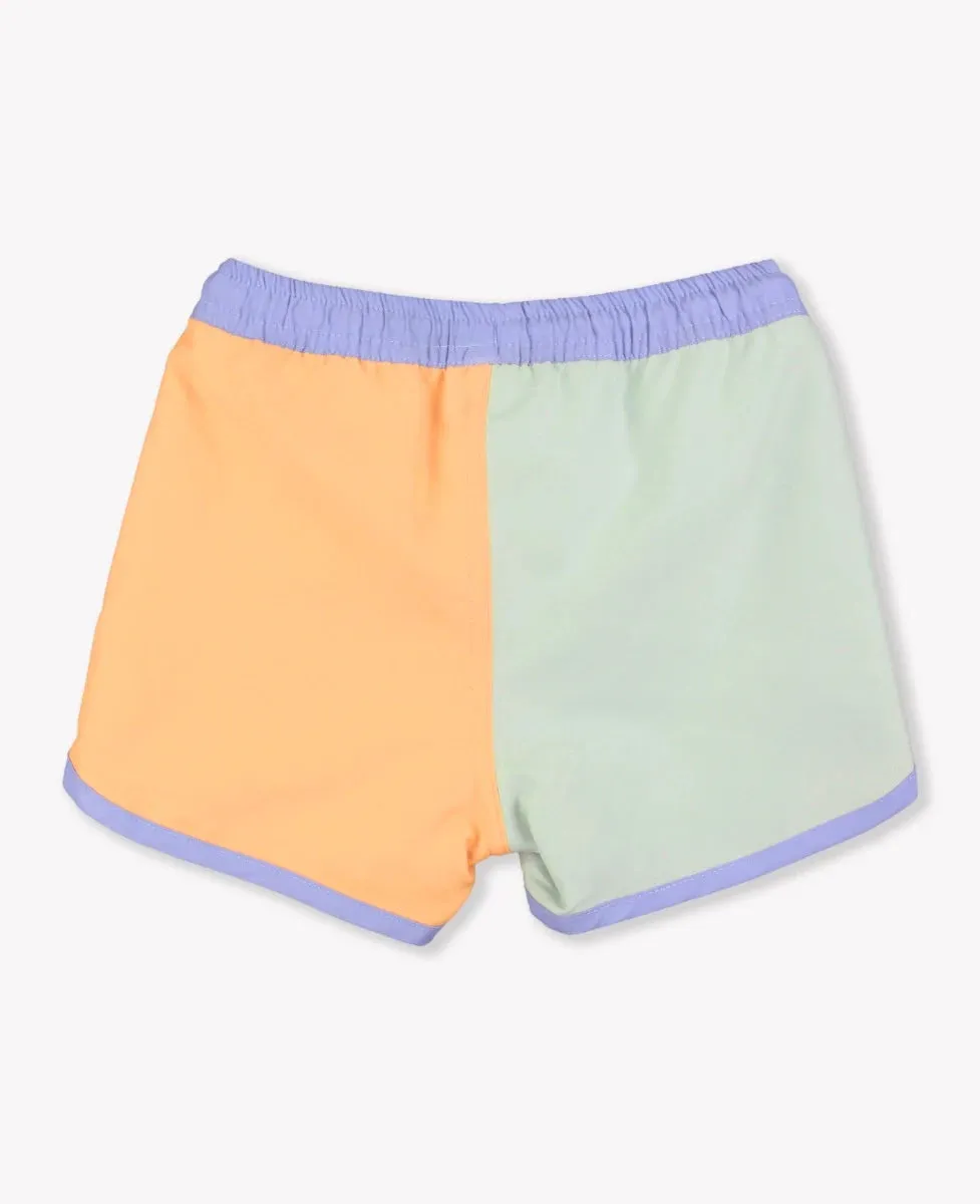 Color Block Dolphin Hem Swim Trunks