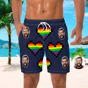 Custom Head Photo Rainbow Heart Beach Trunks