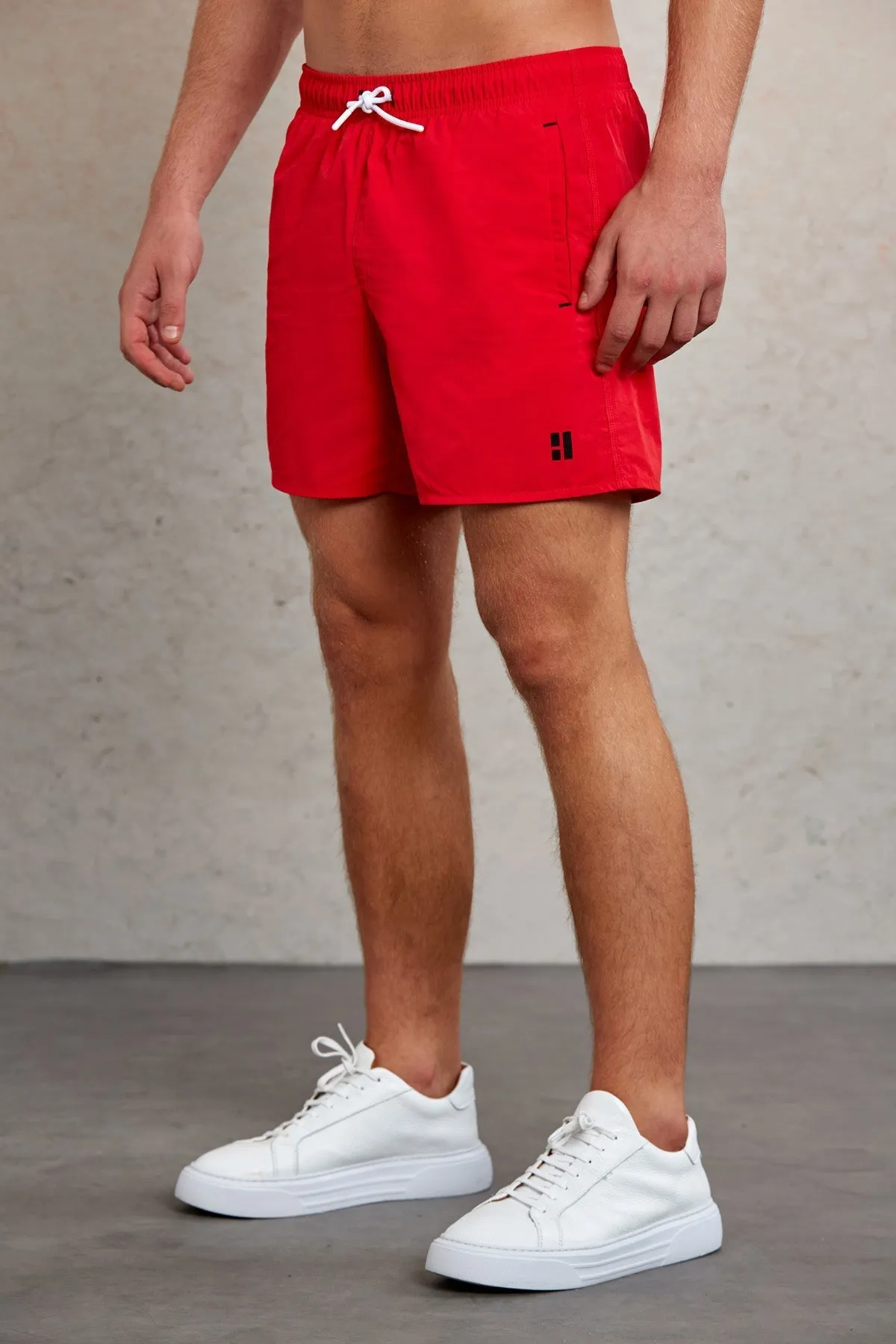 Dynamic Fit Side Pocket Quick Dry Red Swim Trunks