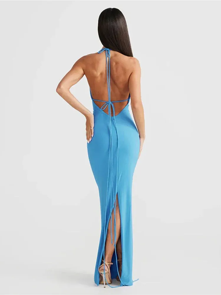 Elegant Long Halter Backless Nightclub Bodycon Sexy Spring Summer Maxi Dress