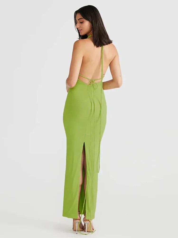 Elegant Long Halter Backless Nightclub Bodycon Sexy Spring Summer Maxi Dress