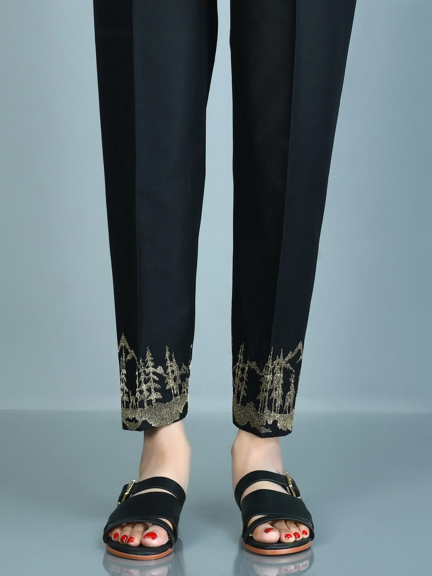 Embroidered Cambric Trousers - Black