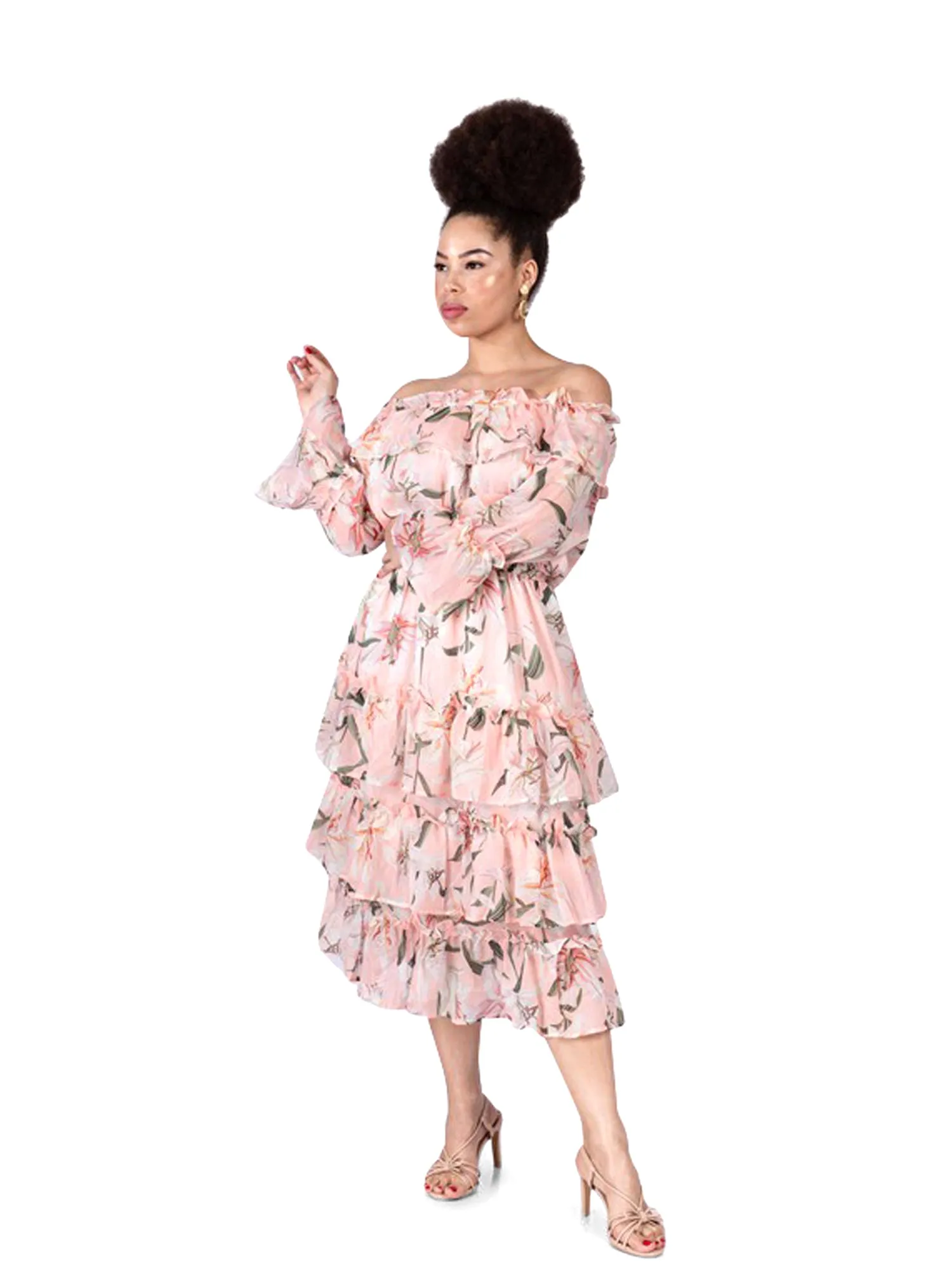 Eterna Floral Ruffle Bottom Dress