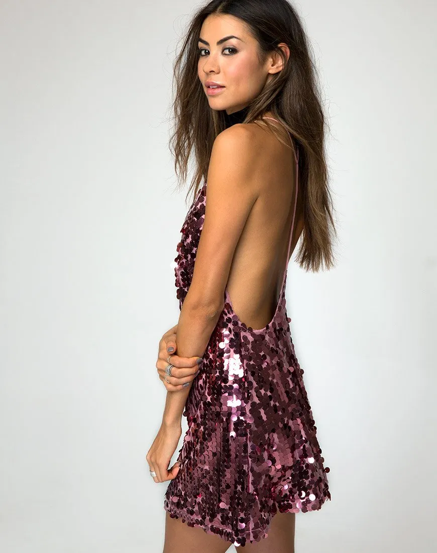 Finn Dress in Metallic Rose Disc Sequin