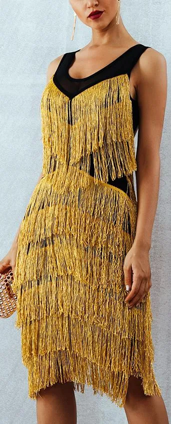 Fringed Stretch Mini Cocktail Dress