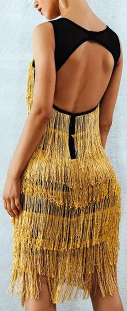 Fringed Stretch Mini Cocktail Dress