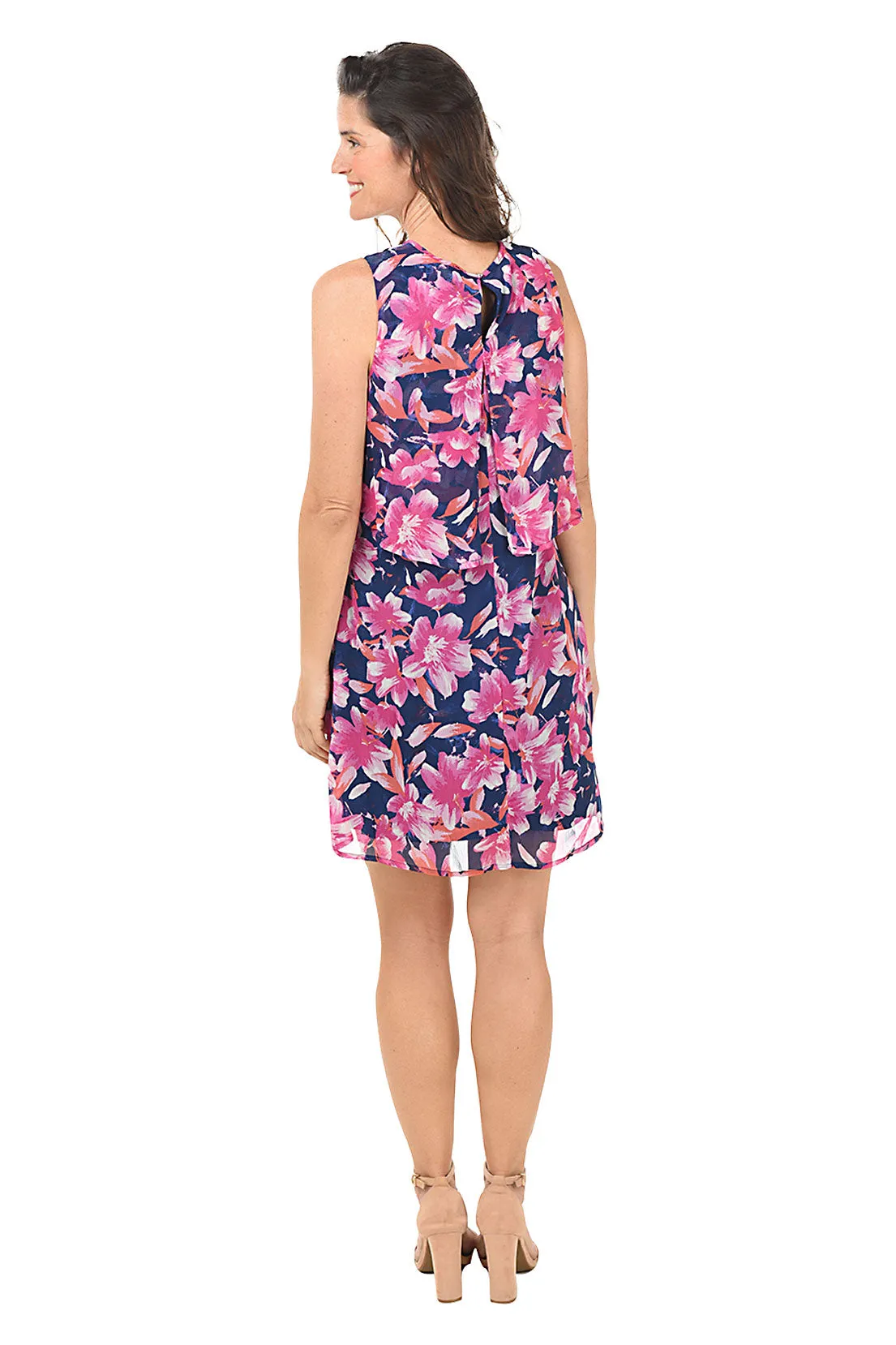 Fuchsia Flowers Sleeveless Popover Dress