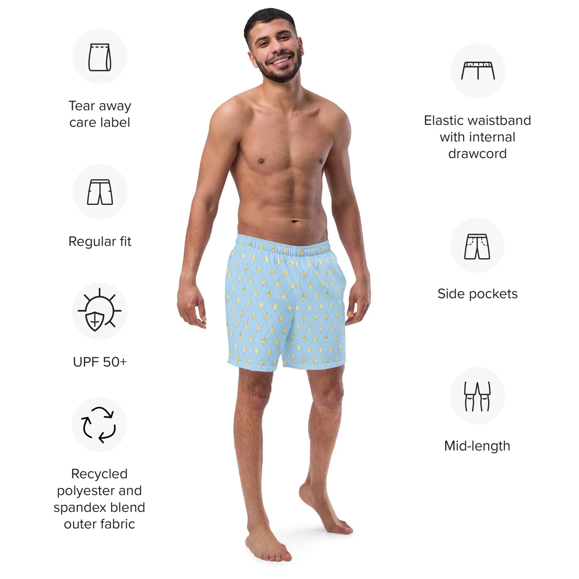 Gold glitter pattern swim trunks for men