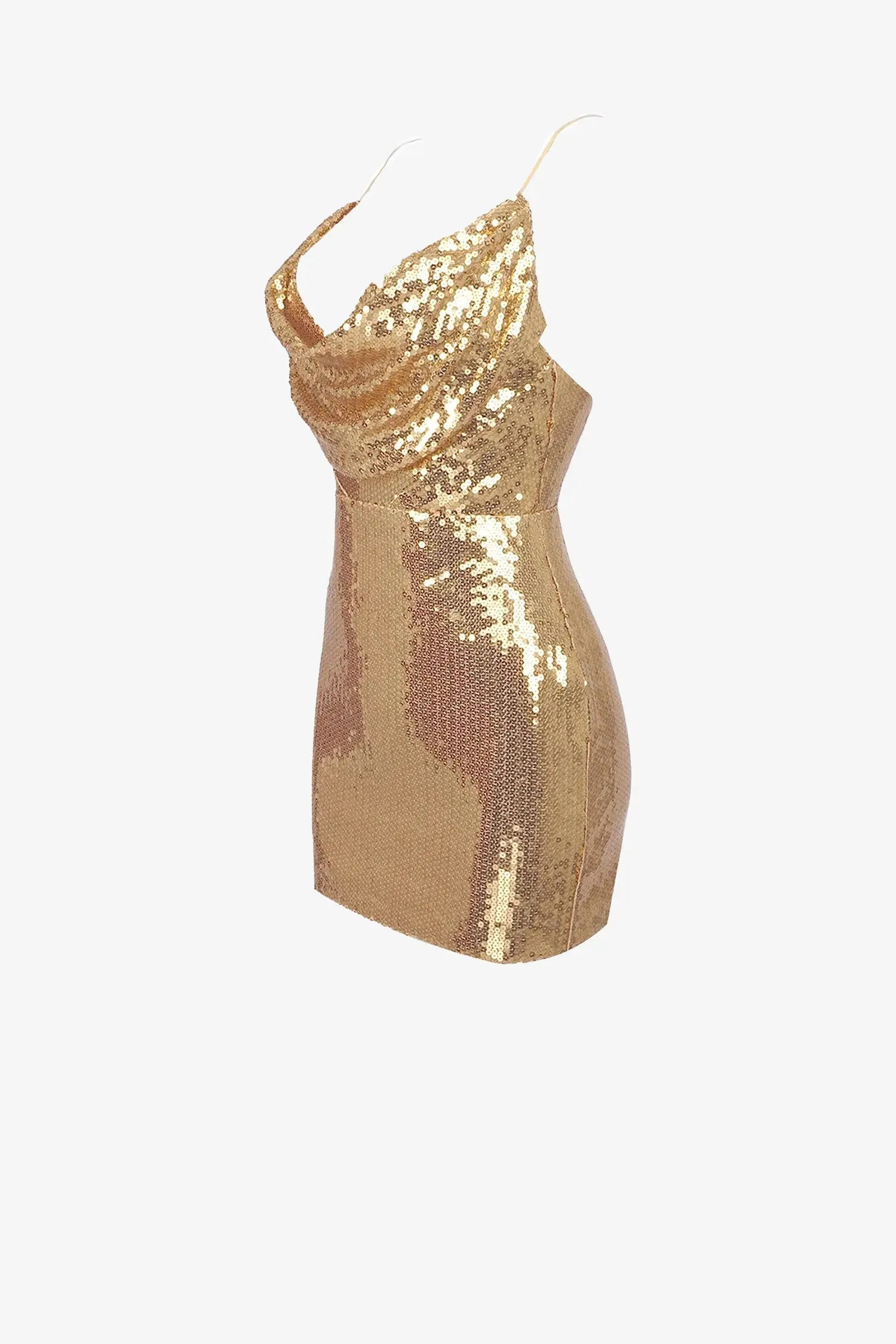 Gold Sequin Cowl Neck Mini Dress