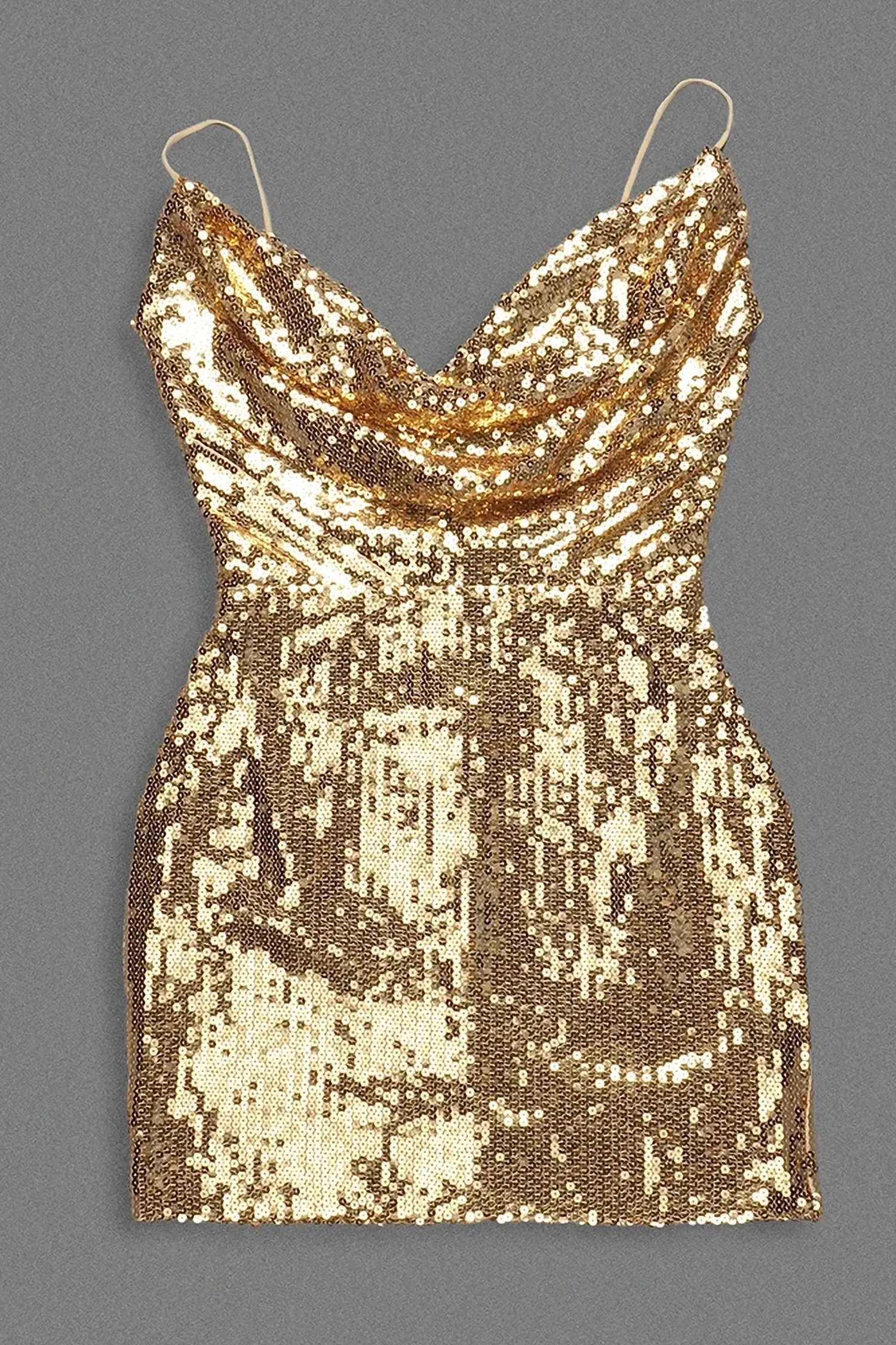 Gold Sequin Cowl Neck Mini Dress