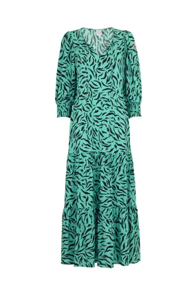 Green with Black Zebra Tie Front Maxi Dress