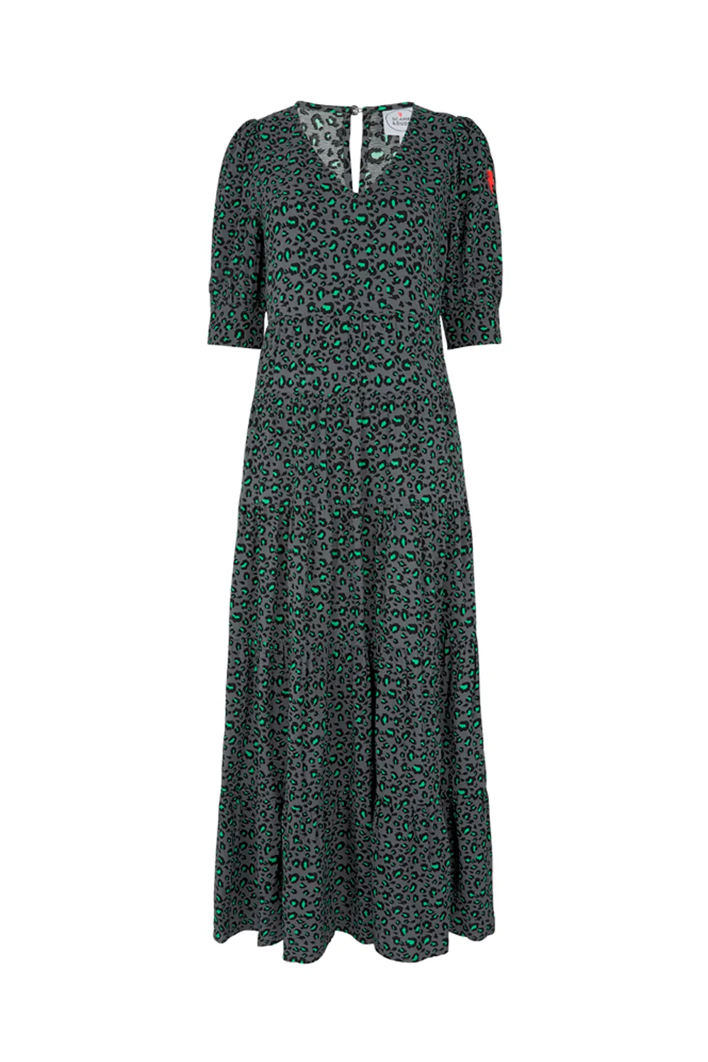 Grey with Black and Green Snow Leopard Maxi Dress