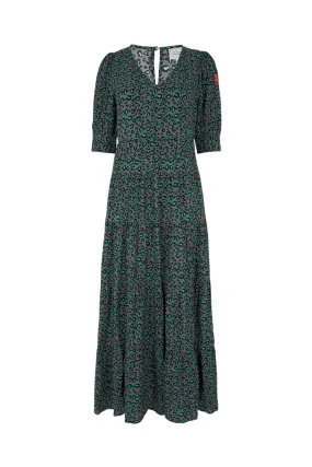 Grey with Black and Green Snow Leopard Maxi Dress