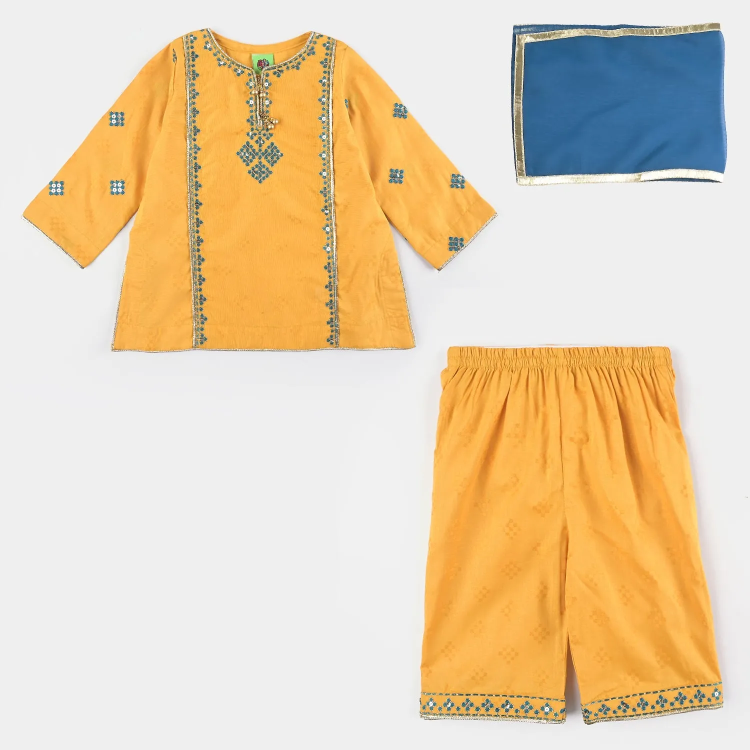 Infant Girls Jacquard 3 Pcs Ishq-Yellow