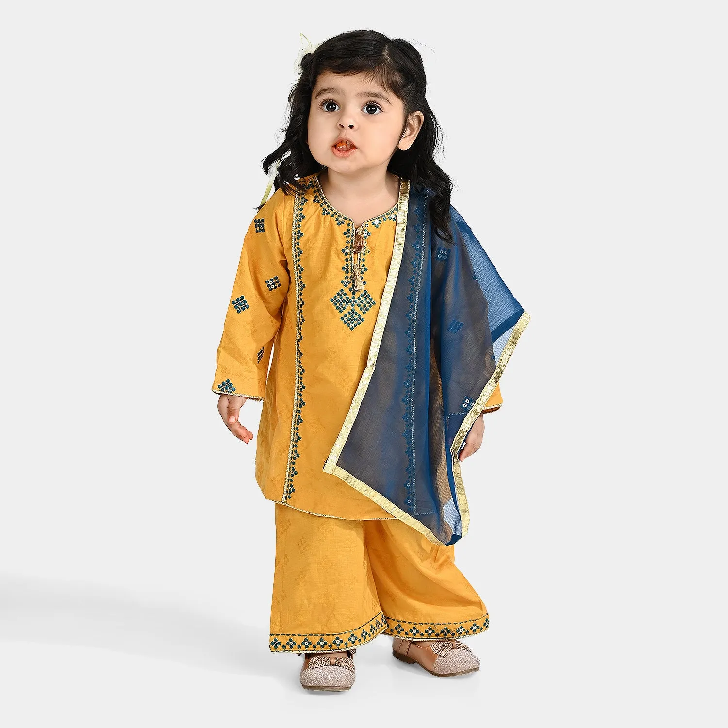 Infant Girls Jacquard 3 Pcs Ishq-Yellow