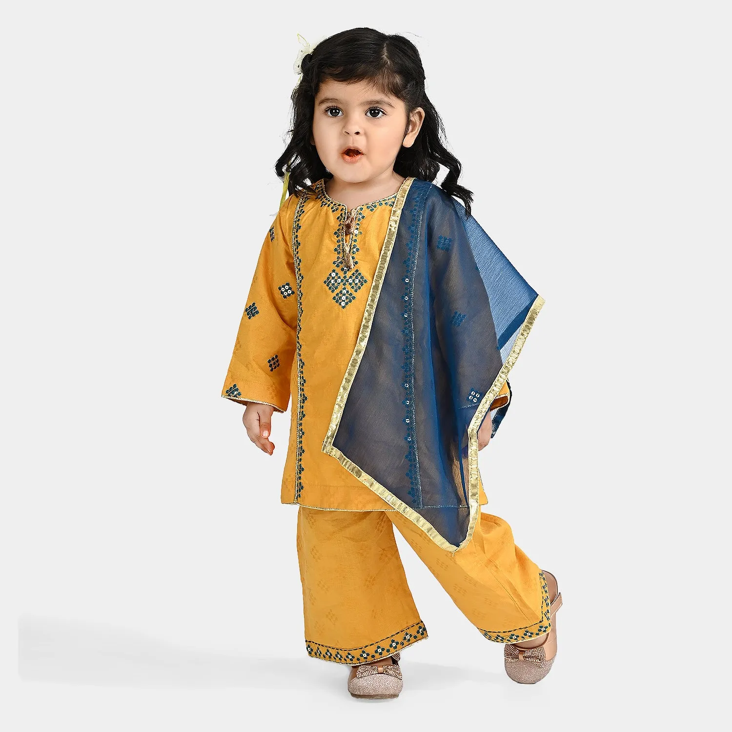 Infant Girls Jacquard 3 Pcs Ishq-Yellow