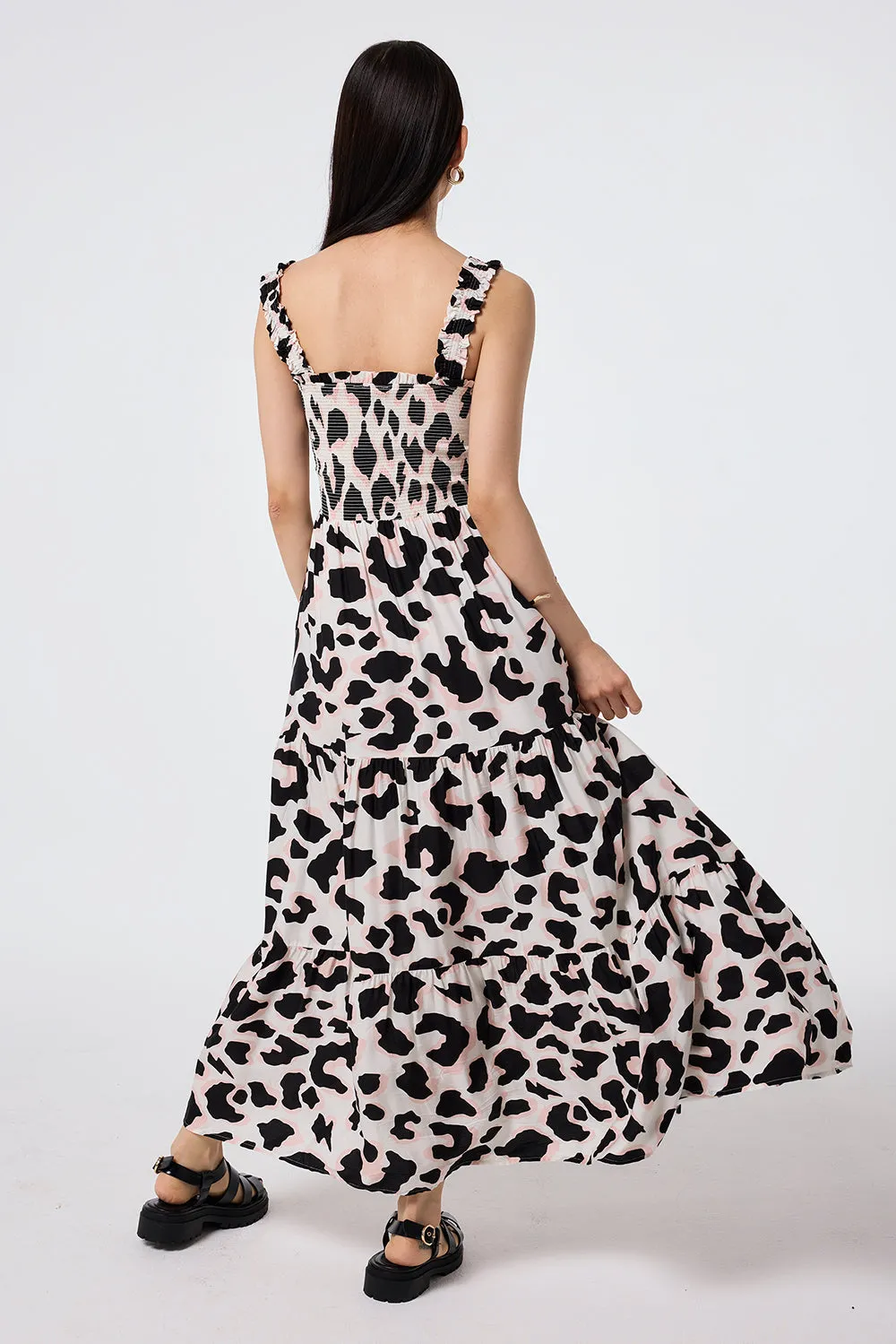 Ivory with Neutral and Black Mega Shadow Leopard Maxi Sundress