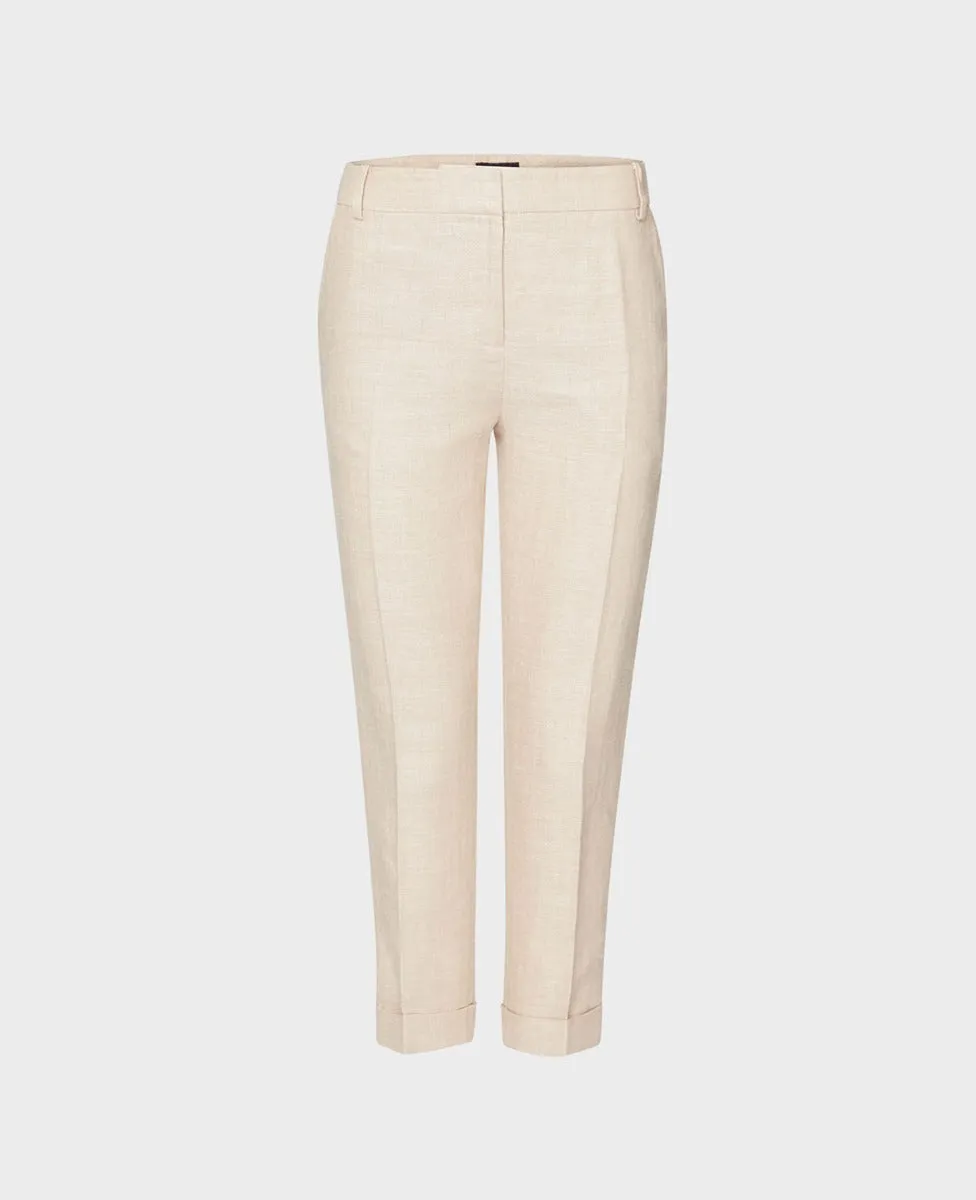 Linen Blend Cropped Turn Up Trousers