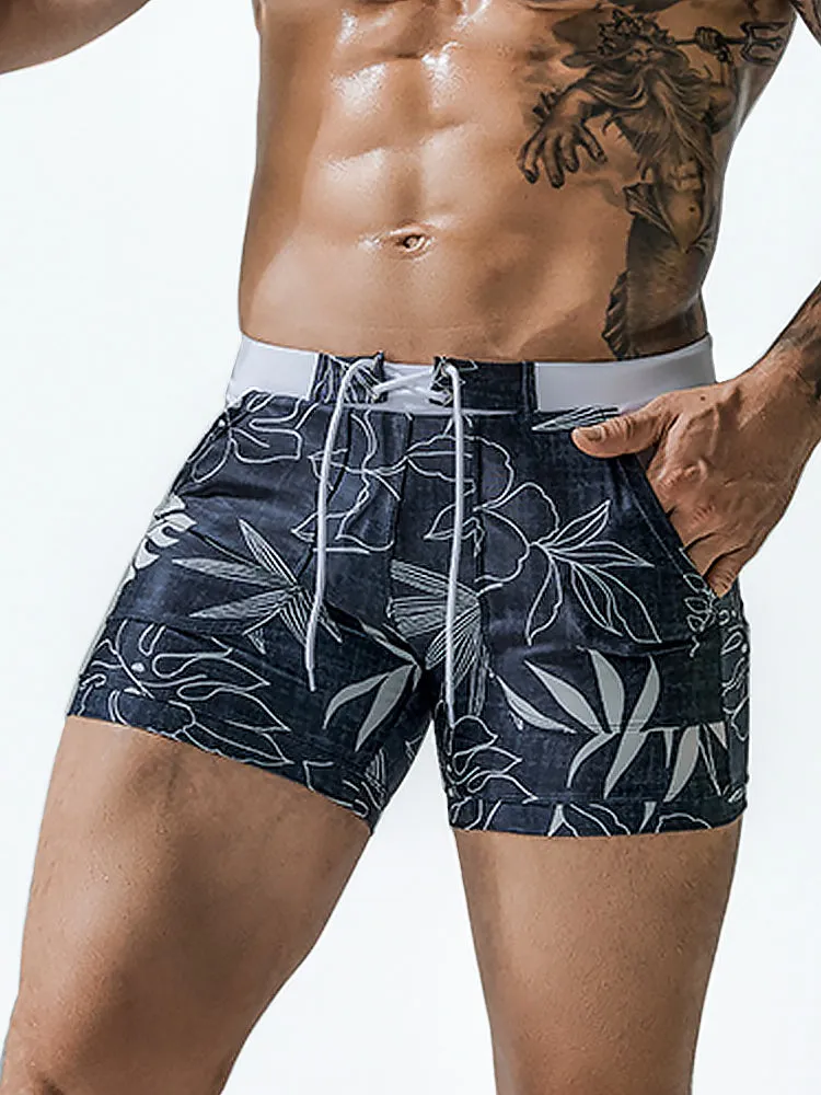 Men Sexy Floral Print Swim Trunks