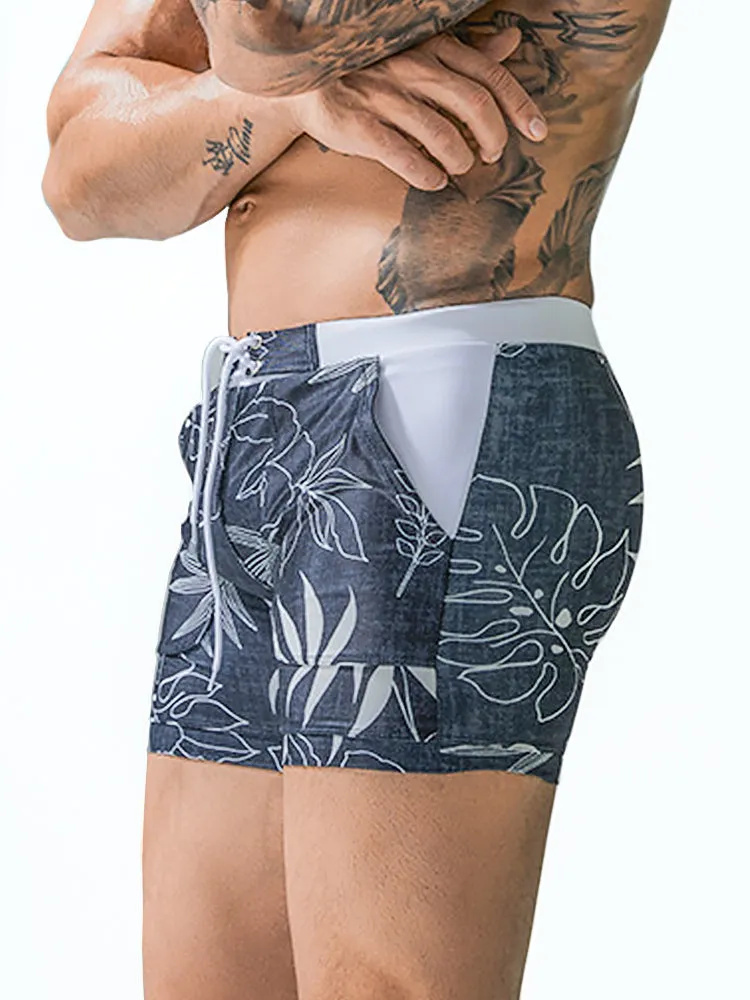 Men Sexy Floral Print Swim Trunks