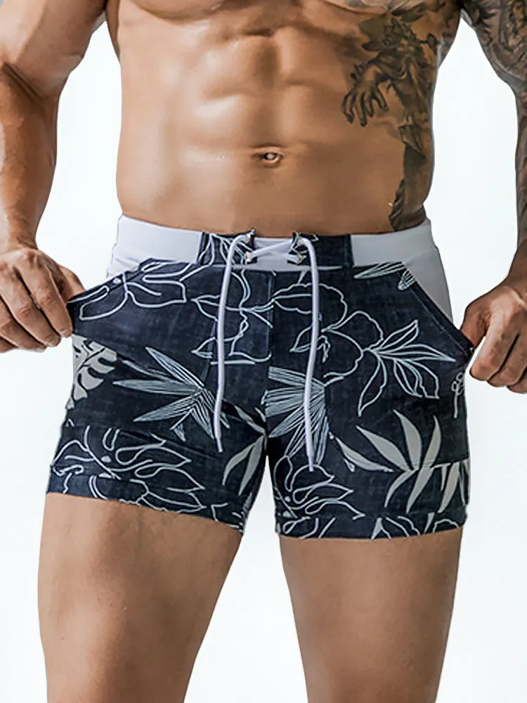 Men Sexy Floral Print Swim Trunks