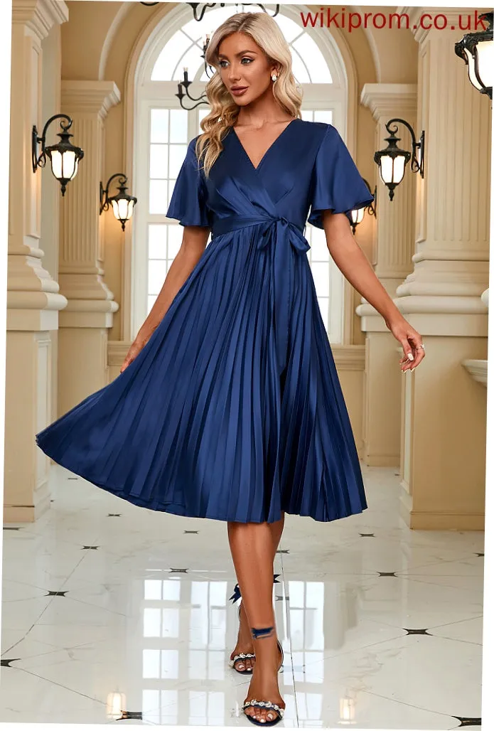 Midi Elegant V-Neck Urania A-line Sleeves Satin Short Dresses Club Dresses